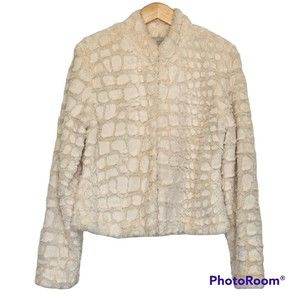 KateRosy Blazer Jacket Dress Coat Fur Medium IvoryWhite HookFront Animal Pattern
